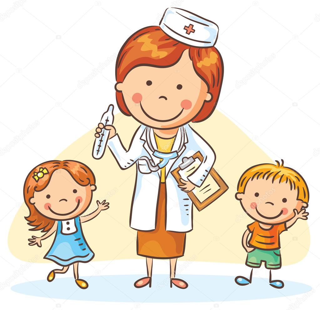 depositphotos 91533028 stock illustration cartoon doctor with happy little